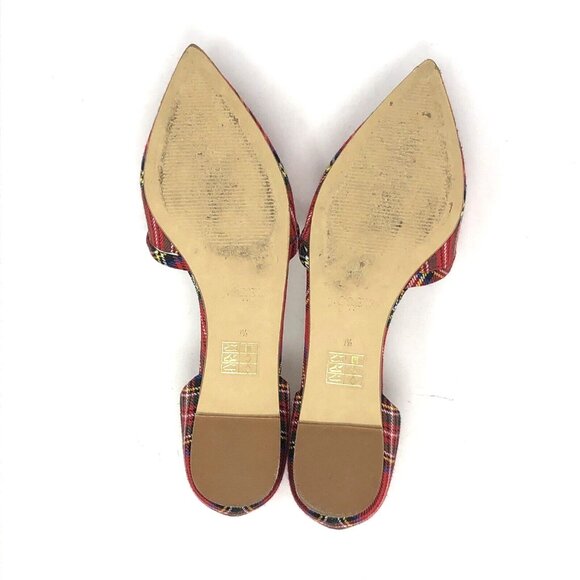 J Crew Shoes Womens 7.5 Red Tartan Dorsay Flats Mini Bow Slip Ons Pointed Toe - Picture 7 of 10